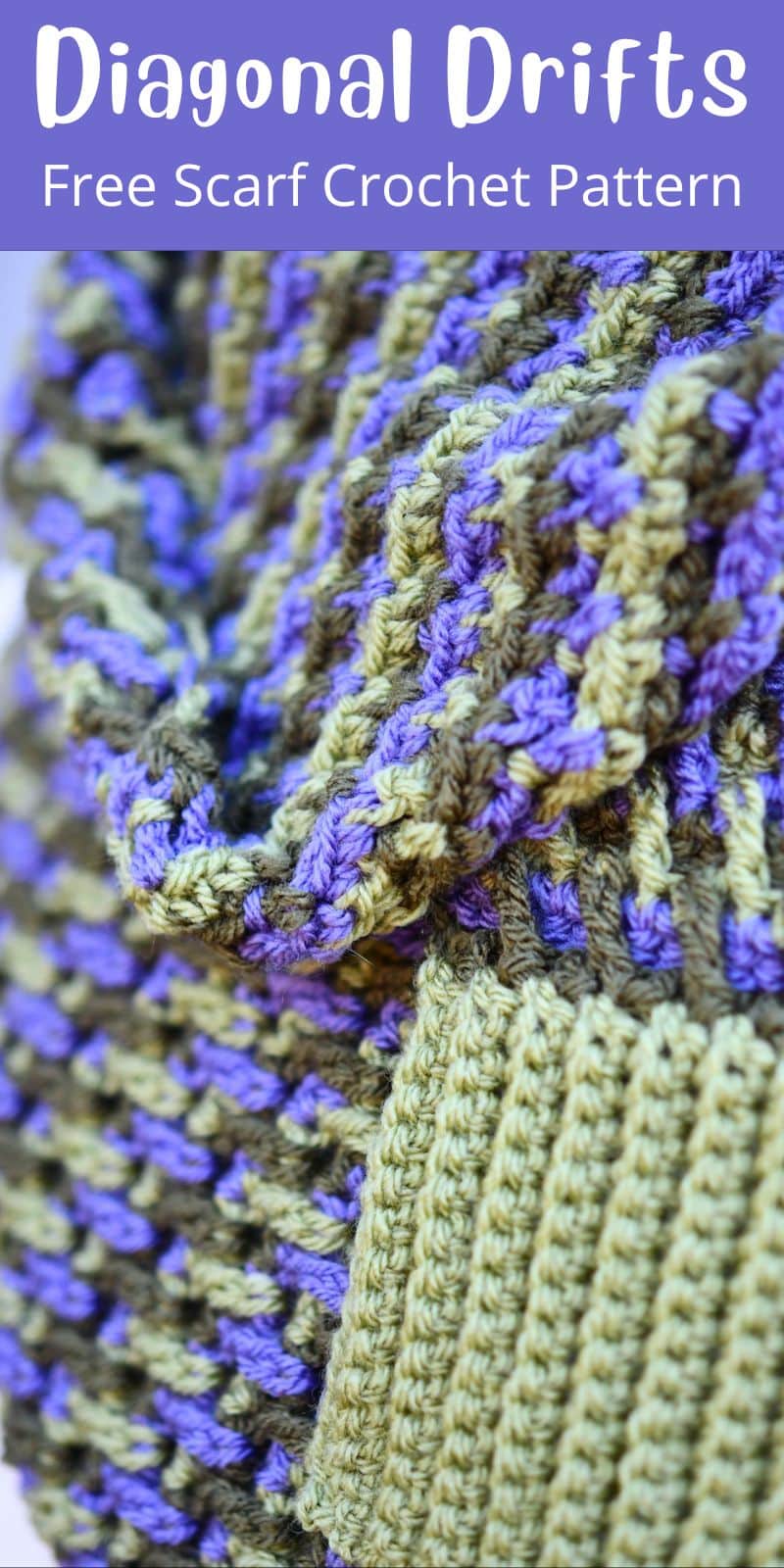 pinterest pin image for Diagonal Drifts Crochet Scarf