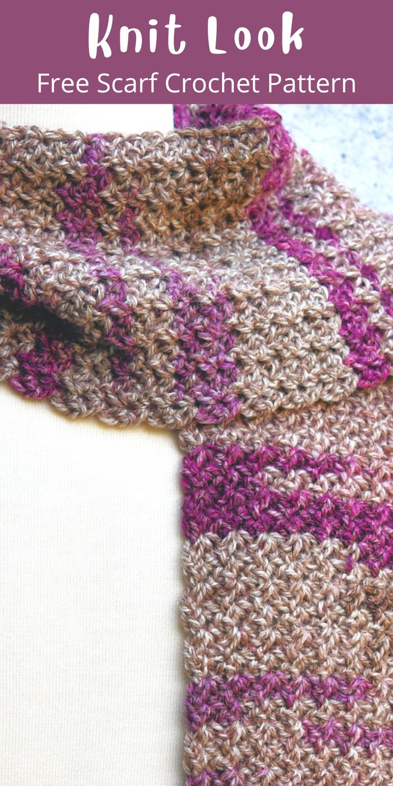 pinterest pin for spider stitch knit look beginner scarf by Kim Guzman