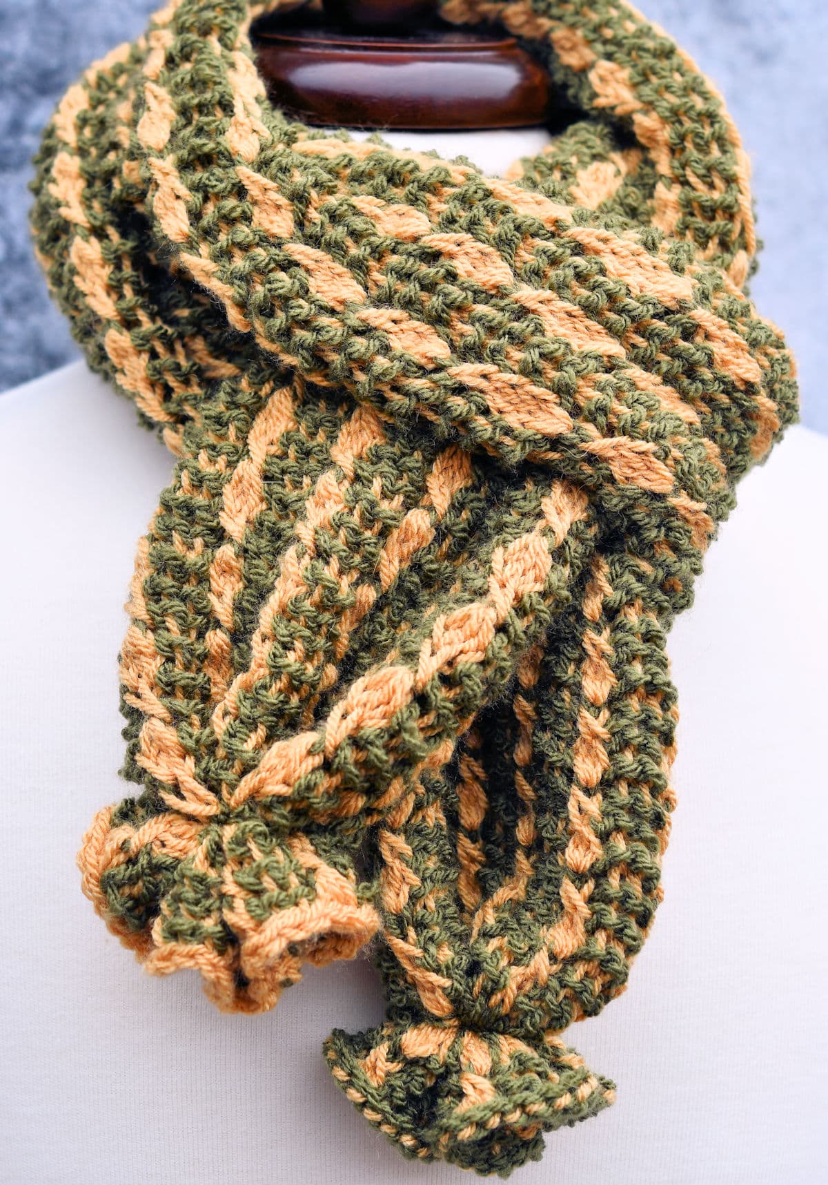 Tunisian Crochet In the Round Mock Cable Scarf free crochet pattern by Kim Guzman