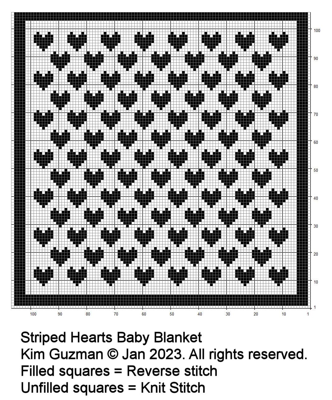 chart of stitch pattern of Modern Tunisian Baby Blanket with heart motif