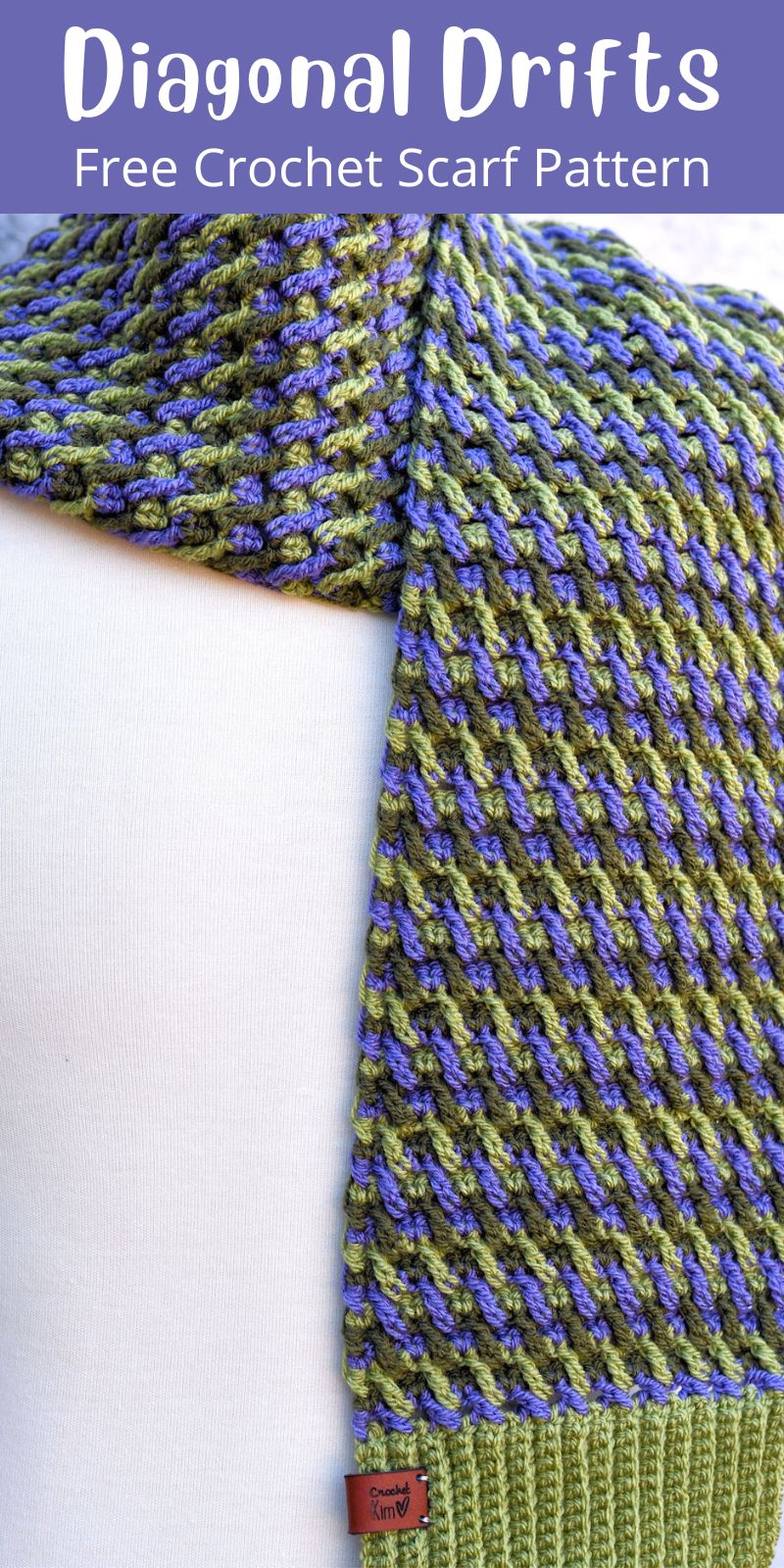 pinterest pin image for Diagonal Drifts Crochet Scarf