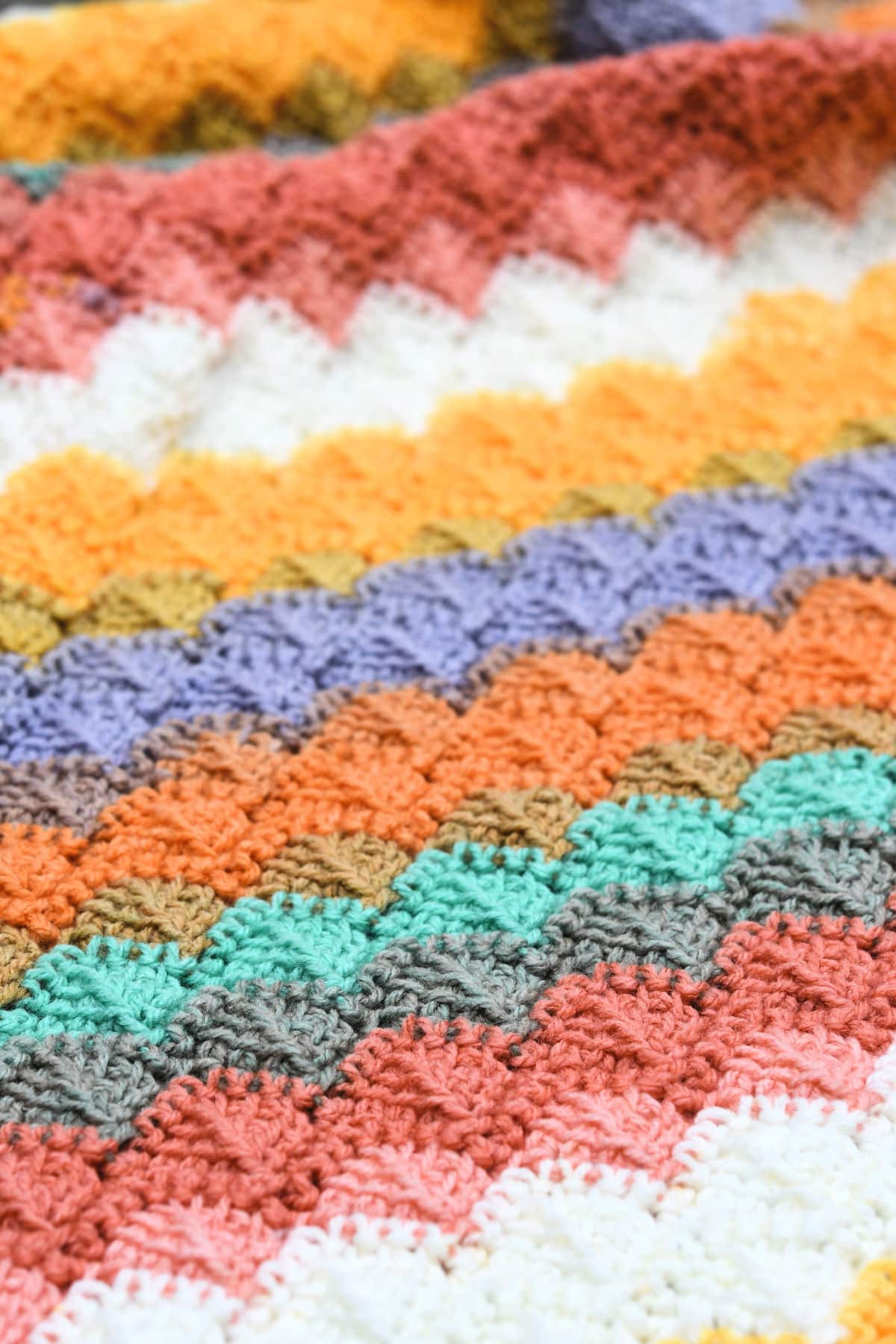 closeup of Dragon Scales Tunisian crochet baby blanket stitches