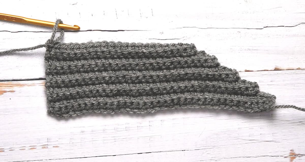 closeup of crochet short row wedge