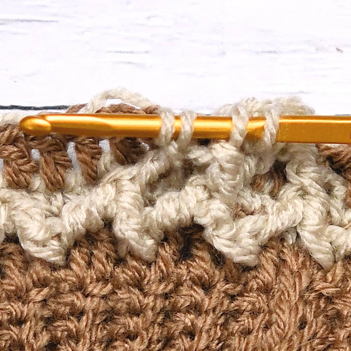 step 4 of crochet diamond stitch