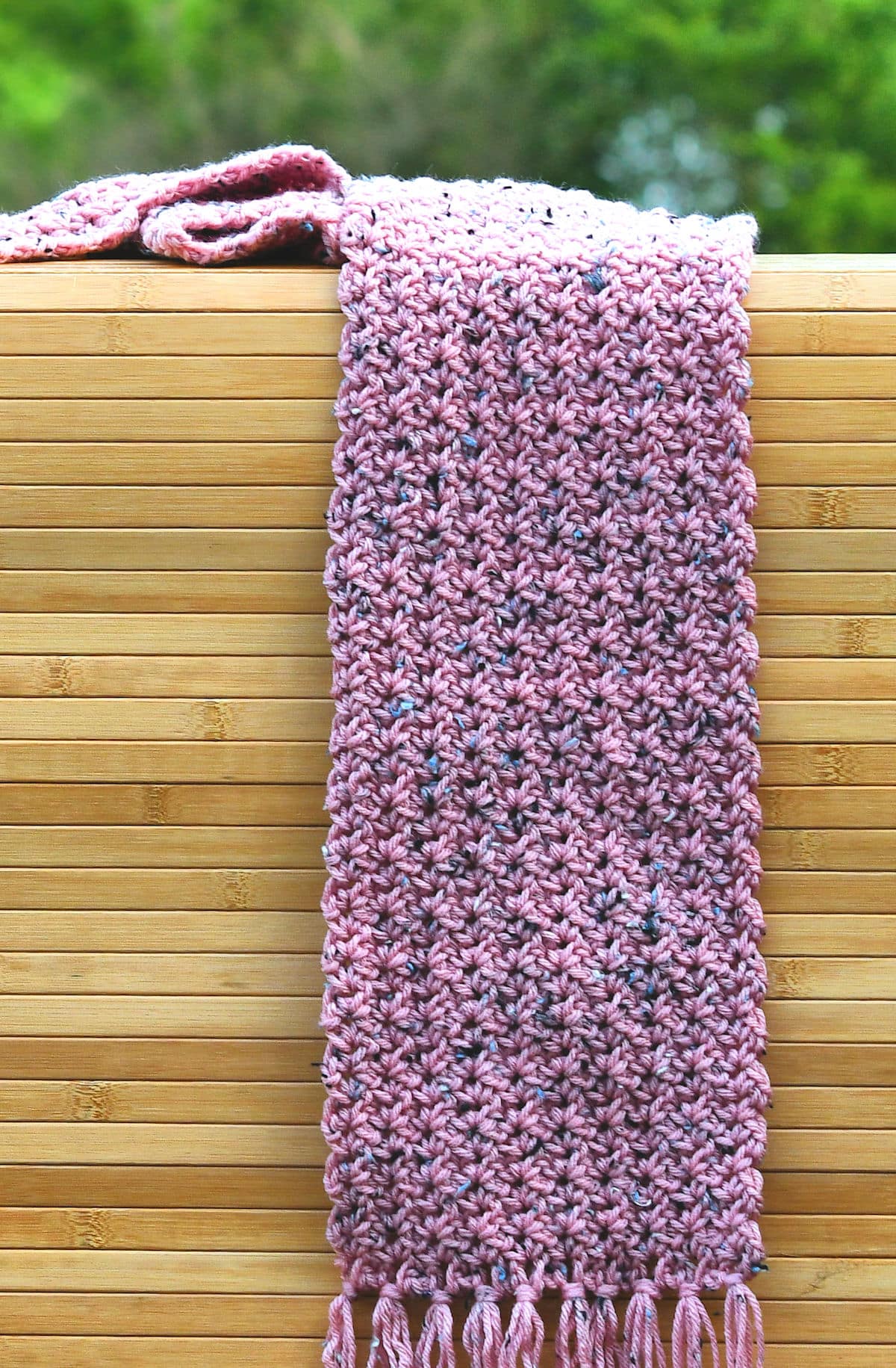 crochet scarf pattern on railing