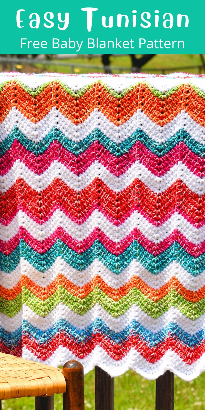 pinterest pin for Happy Ripple Tunisian crochet baby blanket