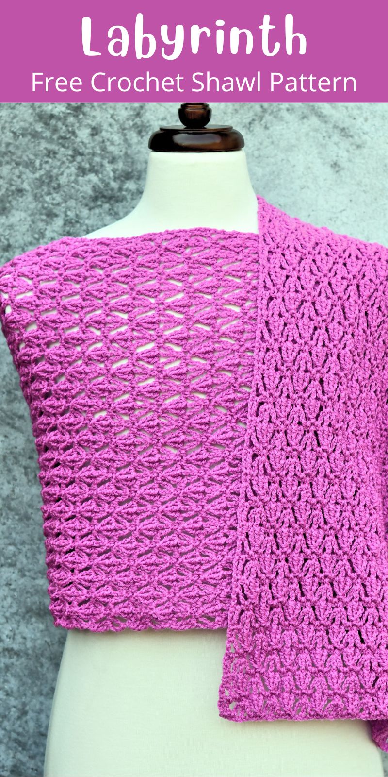 pinterest cover for Labyrinth free crochet shawl pattern