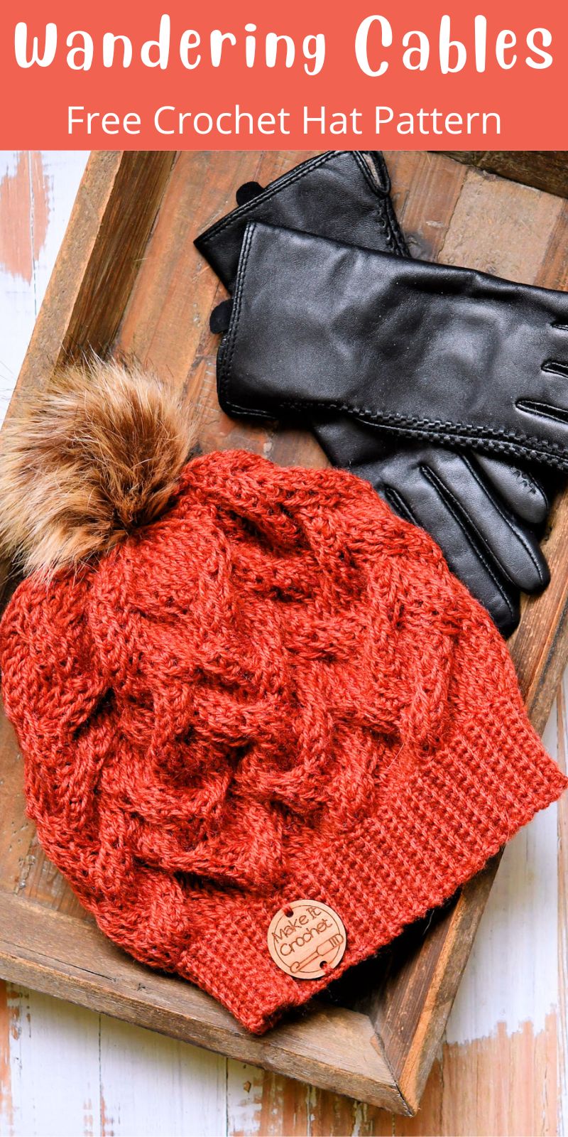 Wandering Cables Beanie Free Crochet Pattern pinterest cover