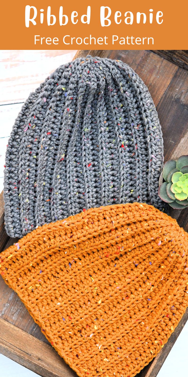 pinterest cover for Ribbed Beanie free crochet pattern