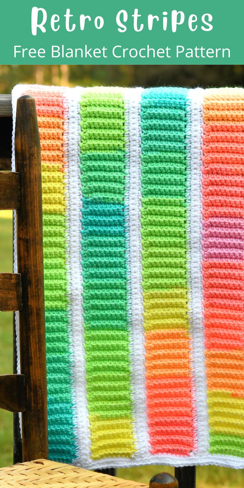 pinterest cover for Retro Stripes Baby Afghan Pattern
