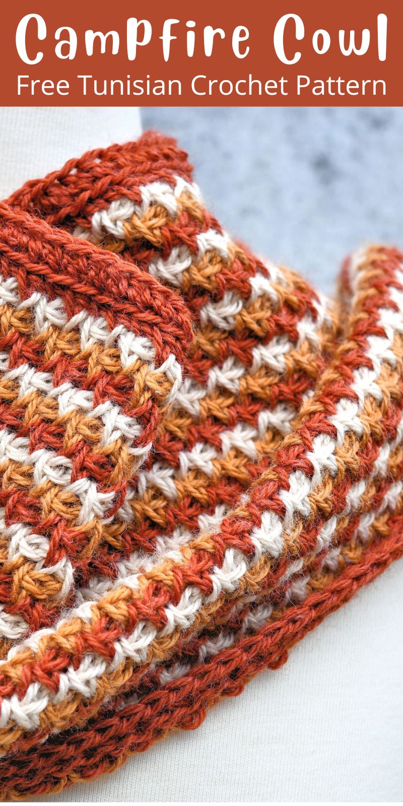 pinterest pin for Campfire Cowl free Tunisian crochet pattern