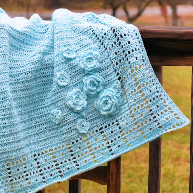 Blue Roses Baby Blanket Free Crochet Pattern