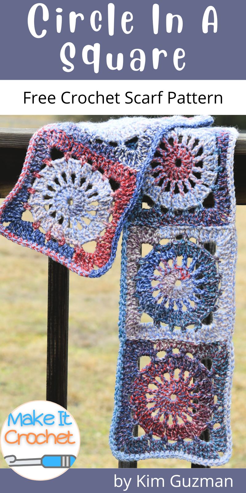 pinterest pin for circle in a square crochet scarf free crochet pattern