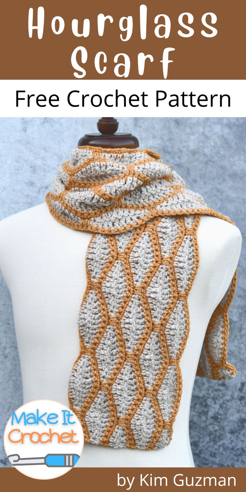 pinterest pin for hourglass scarf from make it crochet website