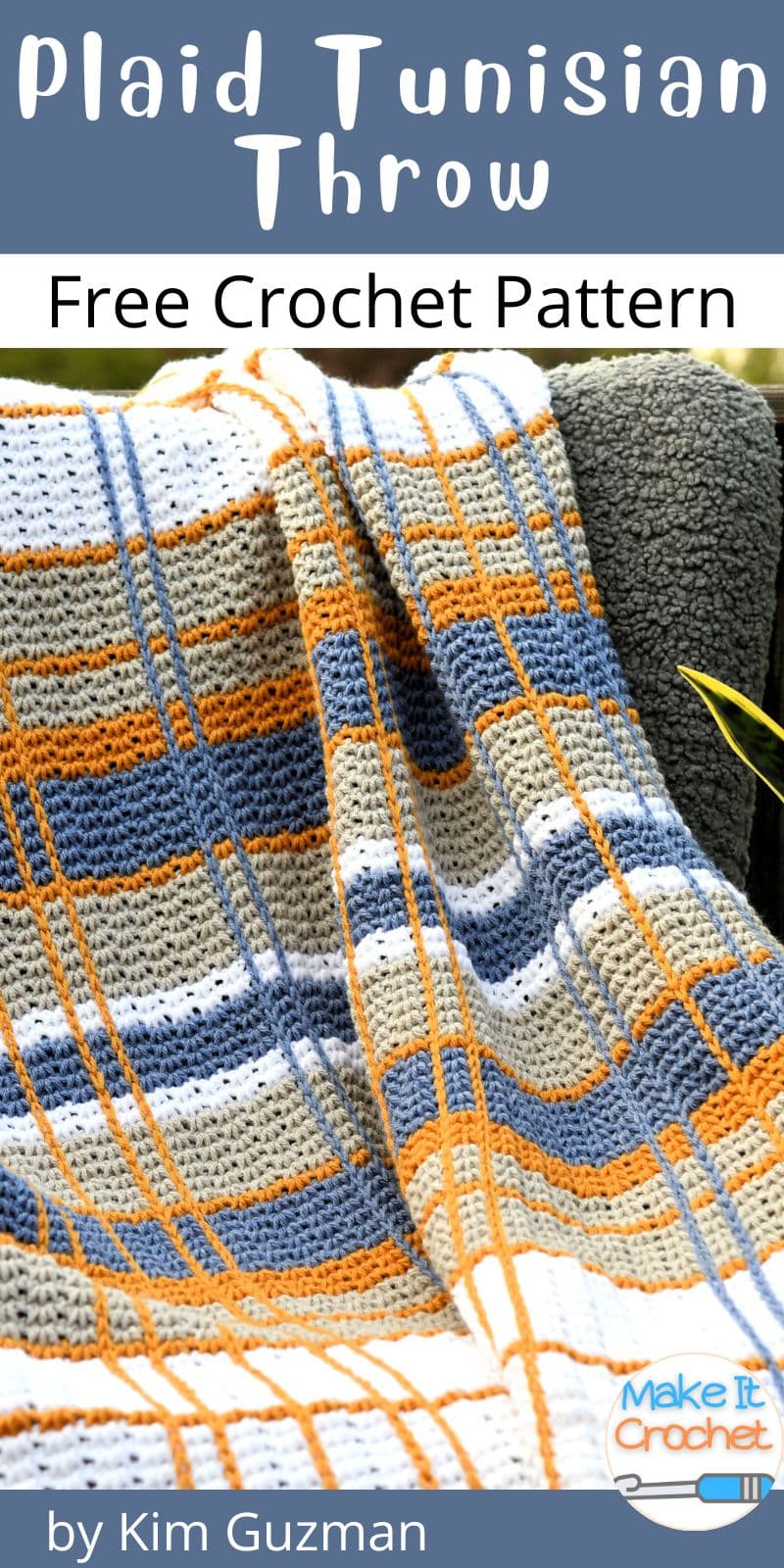 Plaid Tunisian Throw pinterest pin