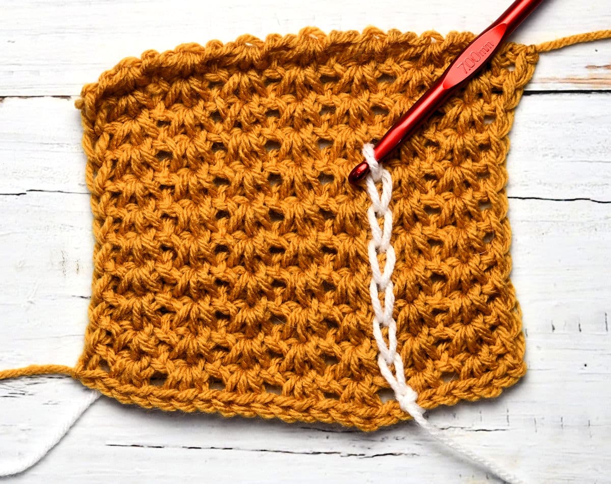 Detail photo of Surface Crochet on Tunisian Simple Stitch