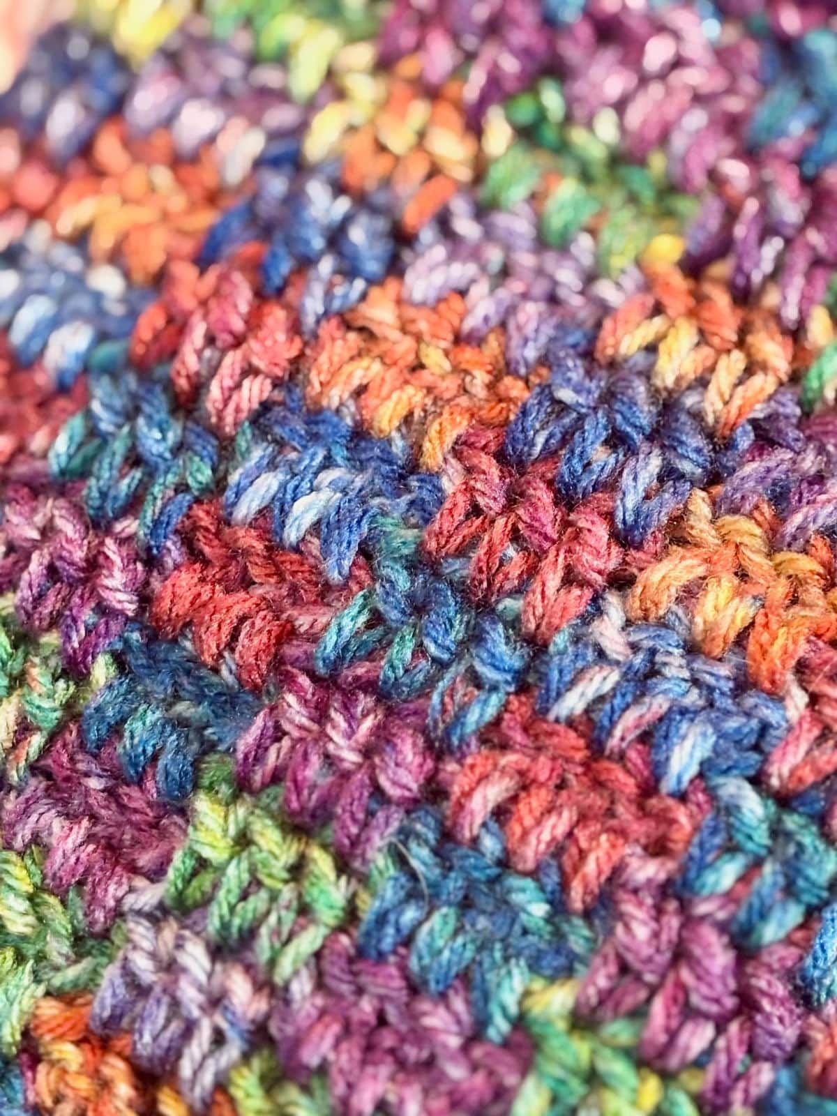 closeup of crochet interlocking block stitch pattern