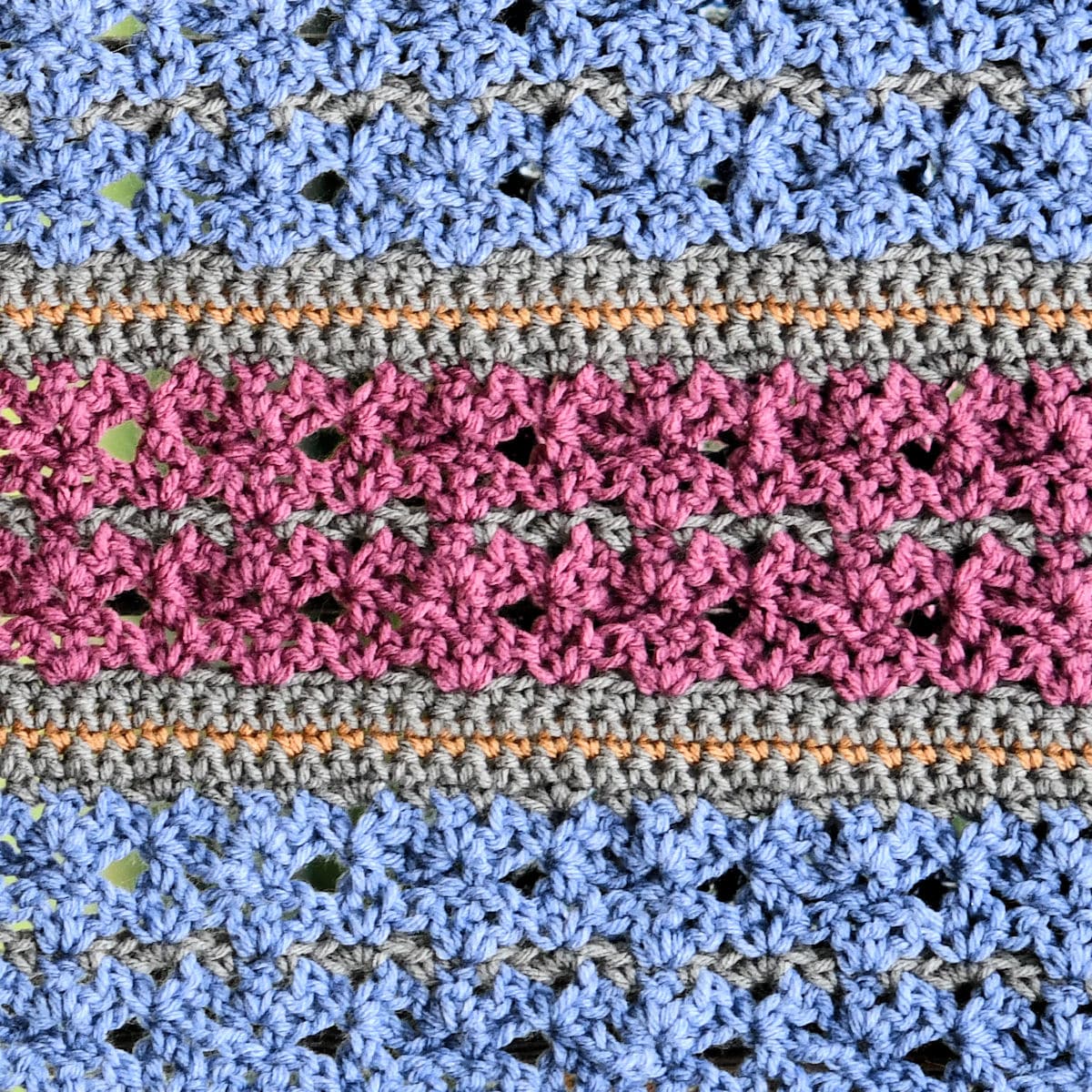 Wild Flowers Striped Afghan closeup of lacy stitch pattern