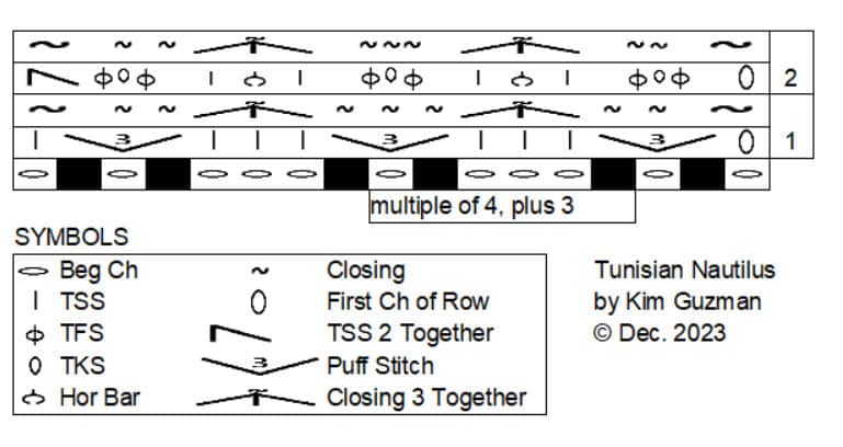 Tunisian crochet symbol chart for Nautilus Scarf