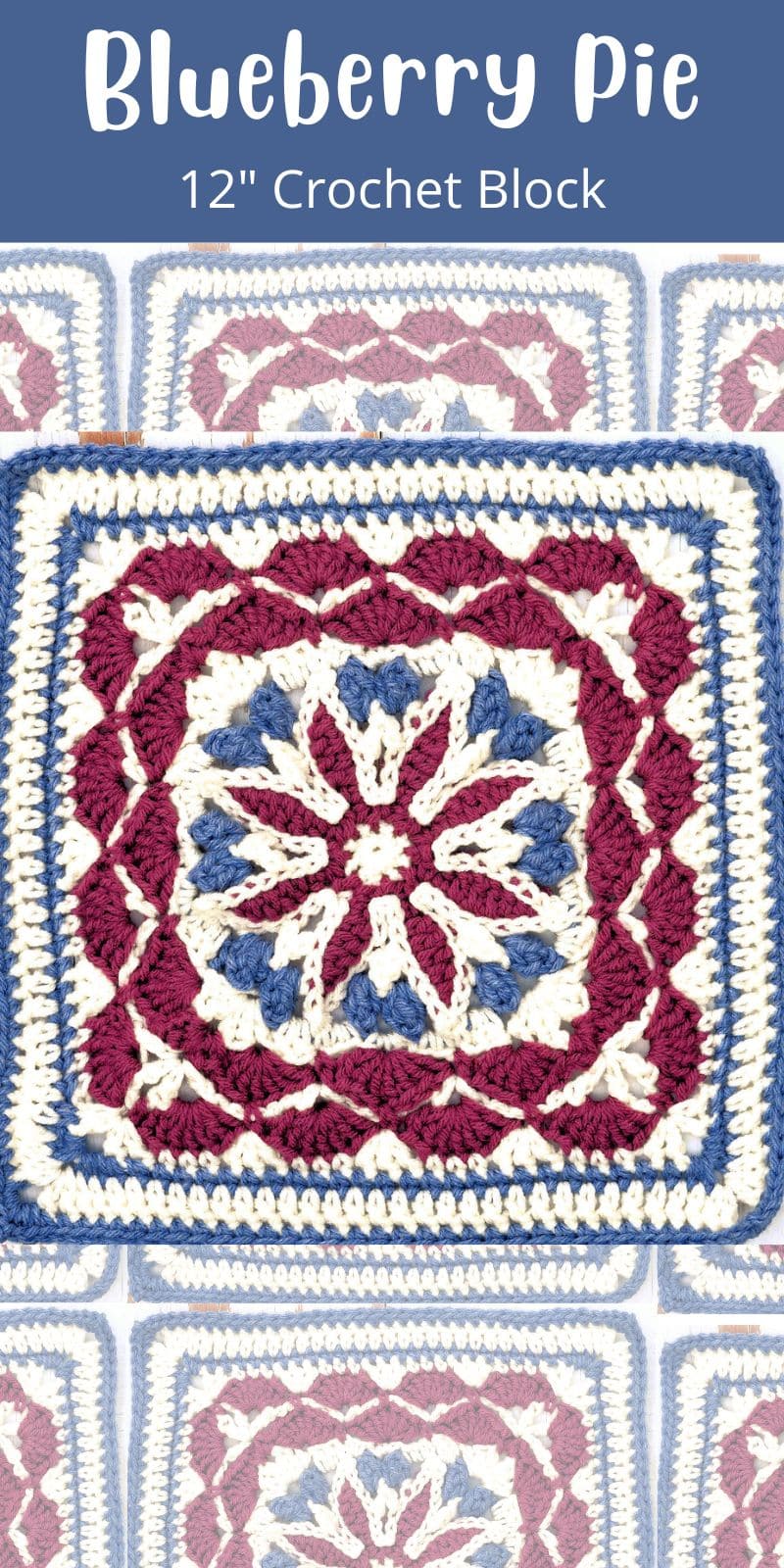 Pinterest cover for Blueberry Pie 12" Granny Square Free Crochet Pattern