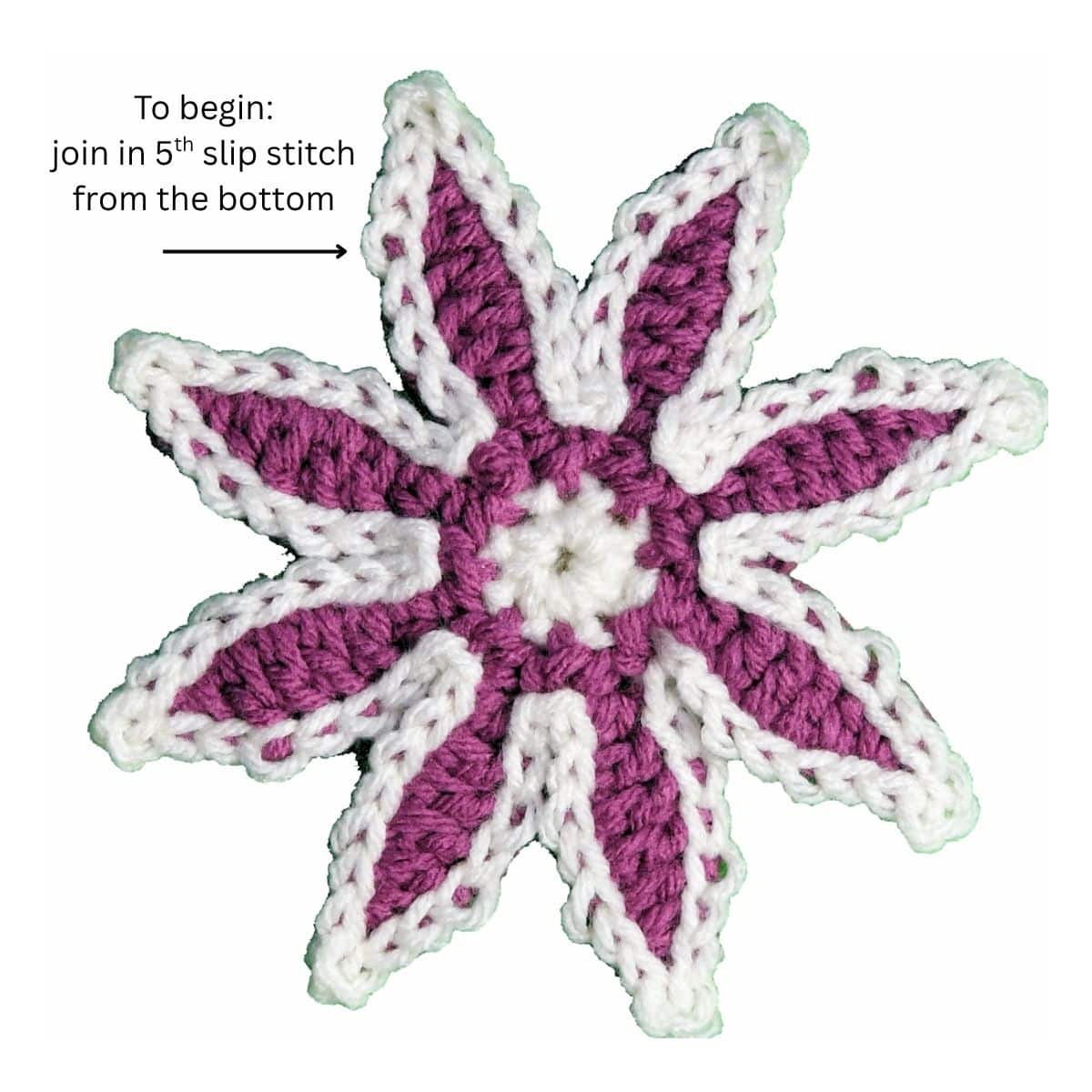 closeup of blueberry pie granny square after round 3