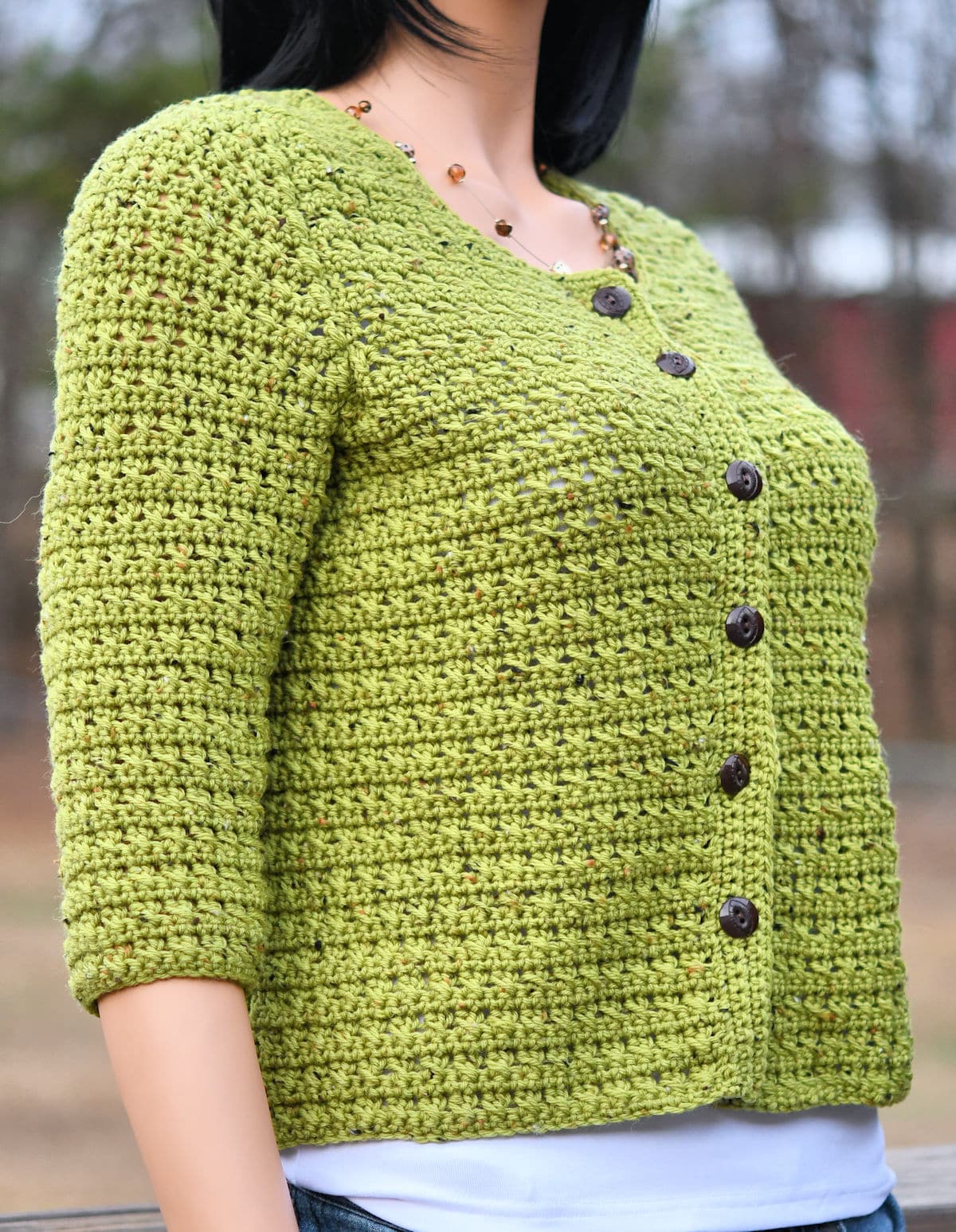 Make It Crochet Crossed Stitch Button Front Cardigan Free Crochet Pattern