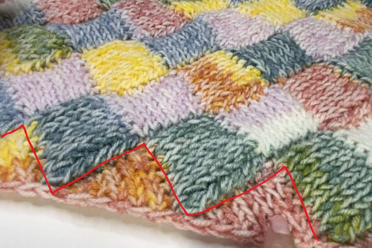 mockup of Tunisian entrelac blanket showing first row of shapes