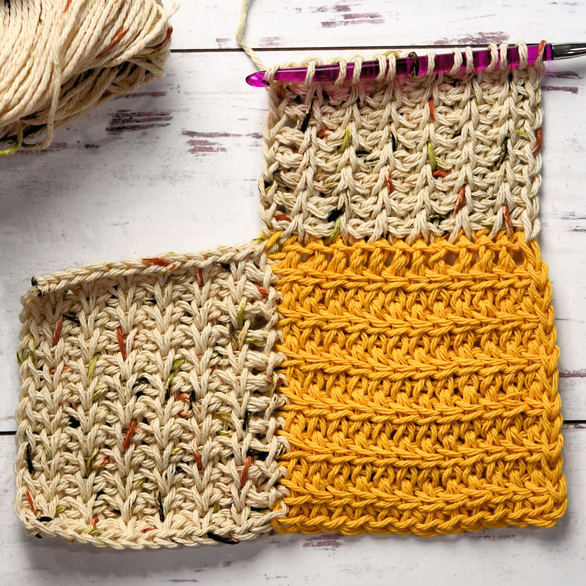 partal finished dishcloth in cotton Sugar N Cream yarn.