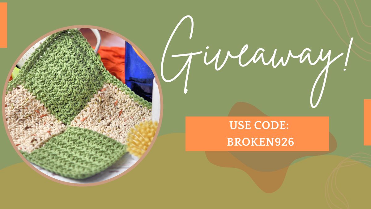 promotional material for Broken Rib Dishcloth PDF crochet pattern.