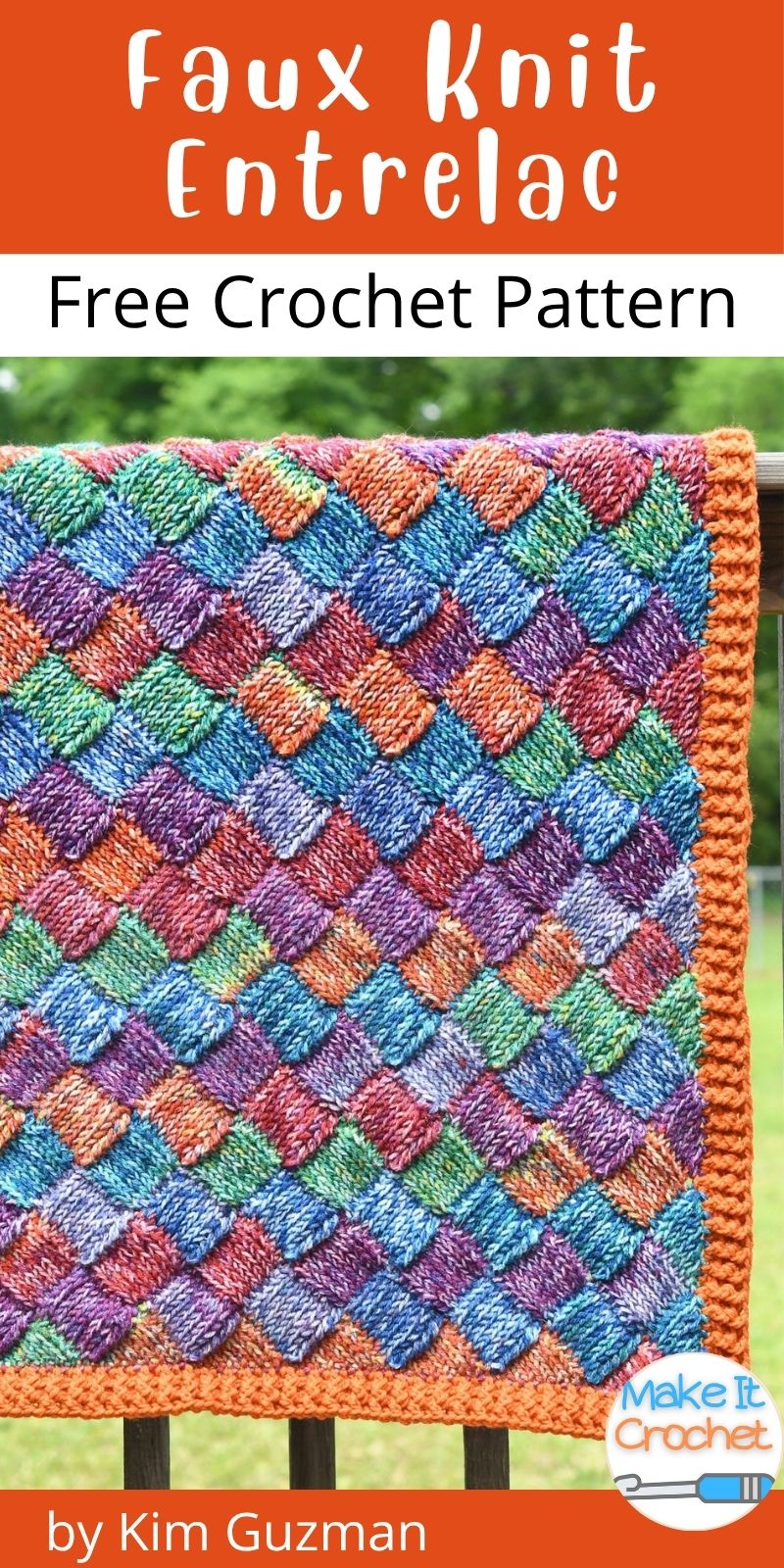 pinterest pin for Faux Knit Entrelac blanket